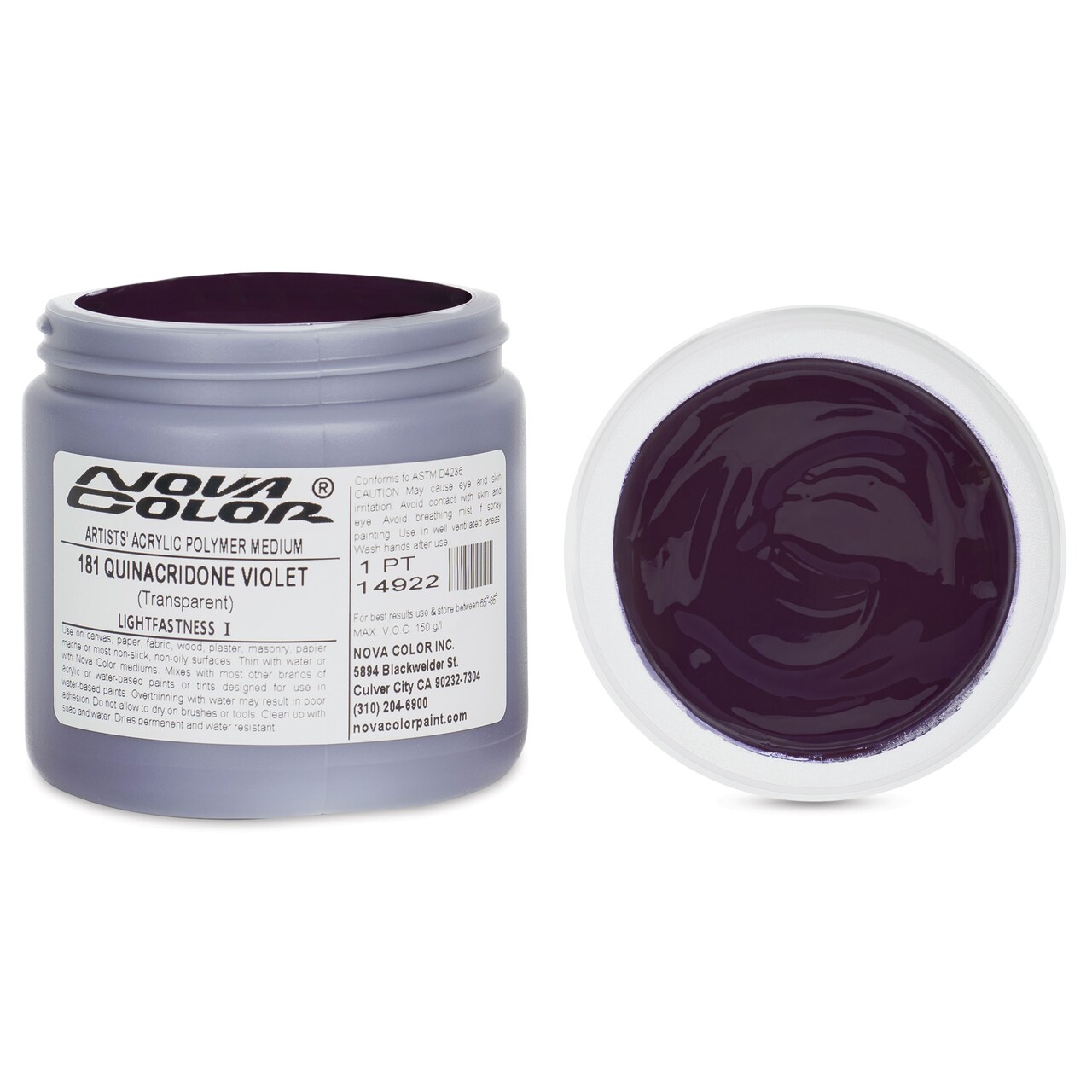 Nova Color Artists’ Acrylic Polymer Paint - Quinacridone Violet, 473 ml Jar